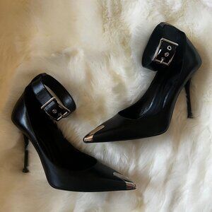 ALEXANDER MCQUEEN Punk Leather Point-toe Pumps | Size 39.5